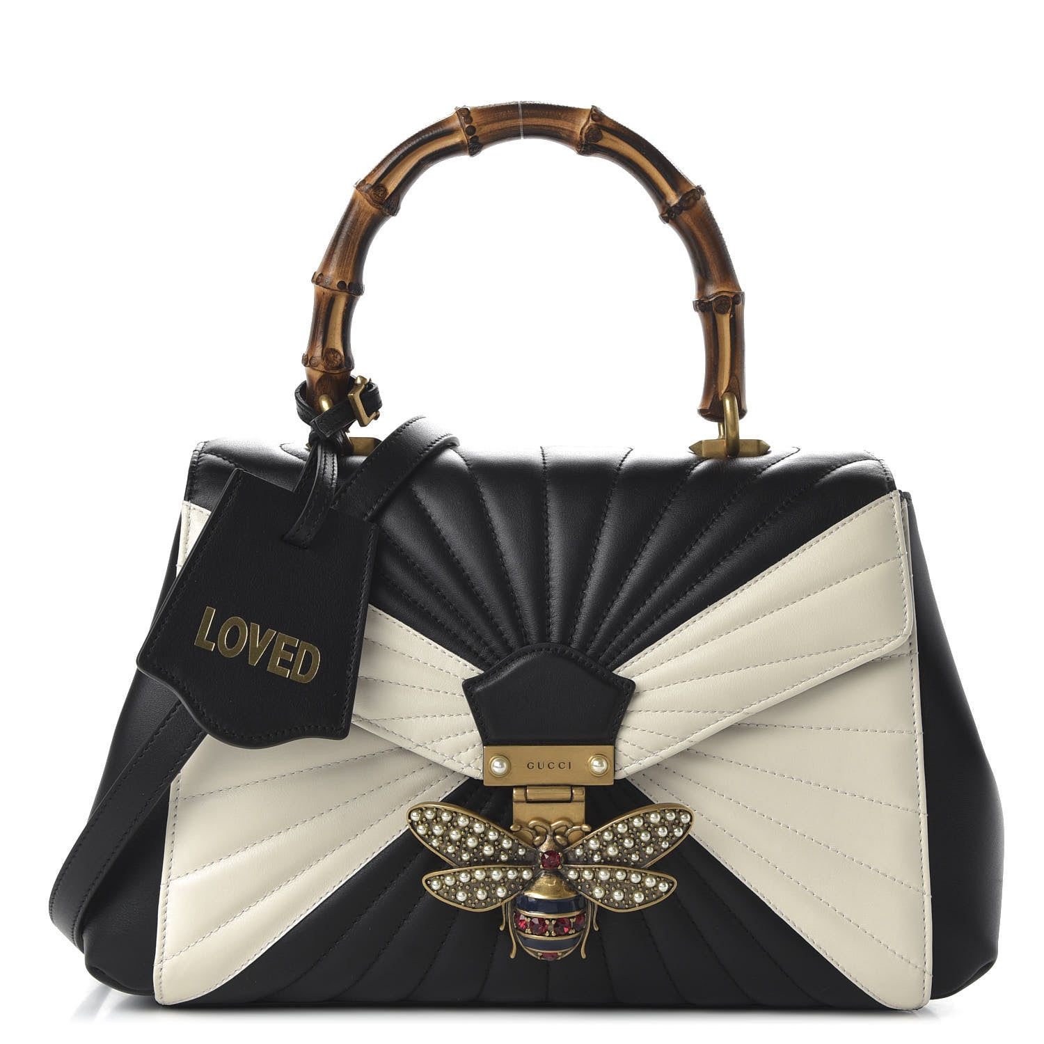 Gucci Calfskin Bamboo Trapuntata Queen Margaret Top Handle Bag Mystic White Black 1 of 12