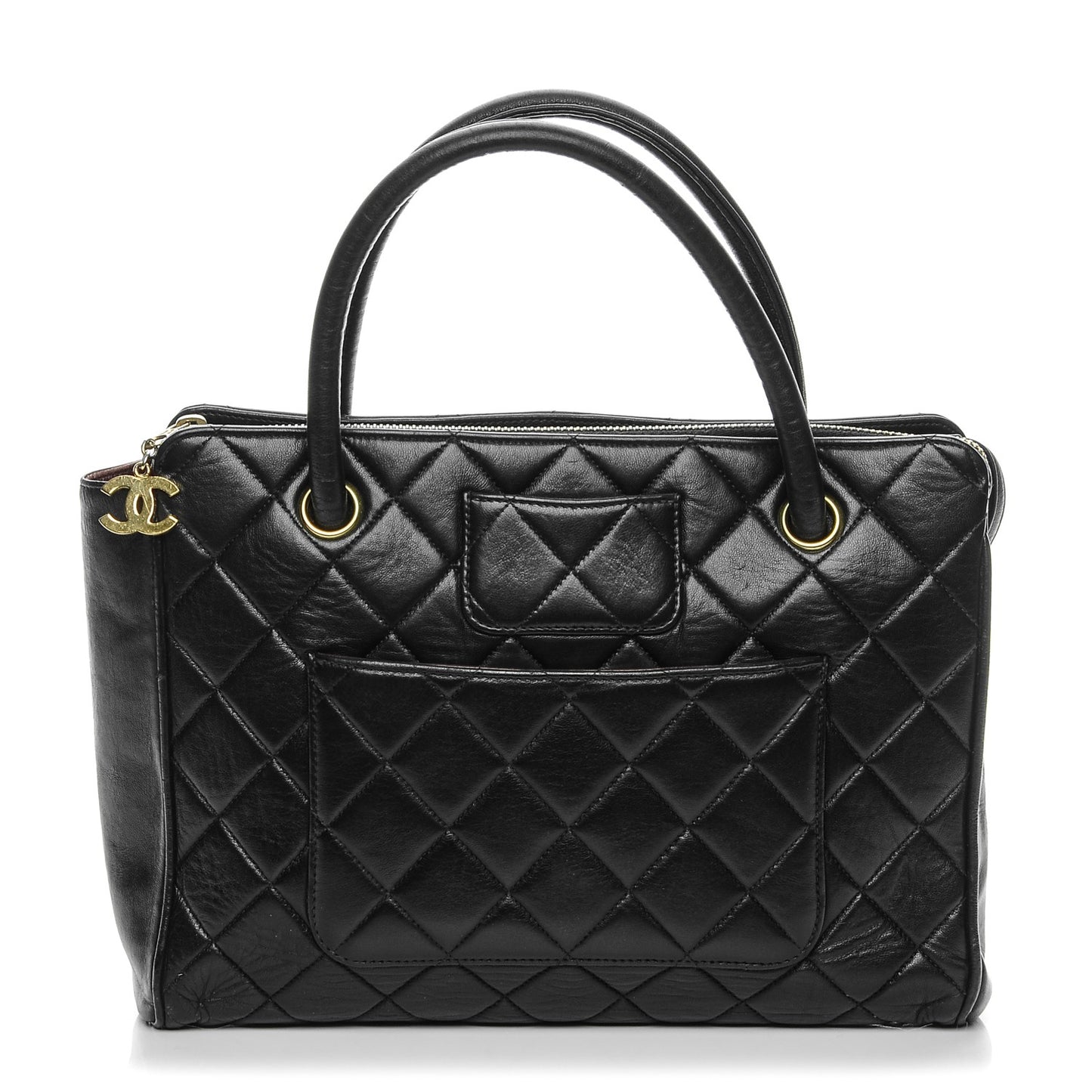 Lambskin Quilted Top Handle Bag Black