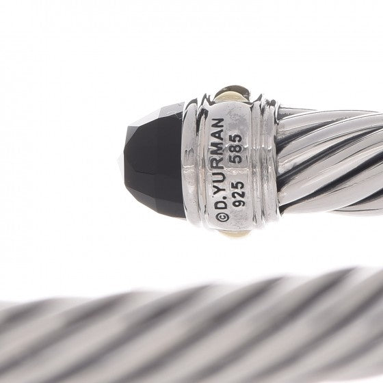David Yurman Sterling Silver 14K Yellow Gold Black Onyx 7mm Cable Classics Bracelet 5 of 5