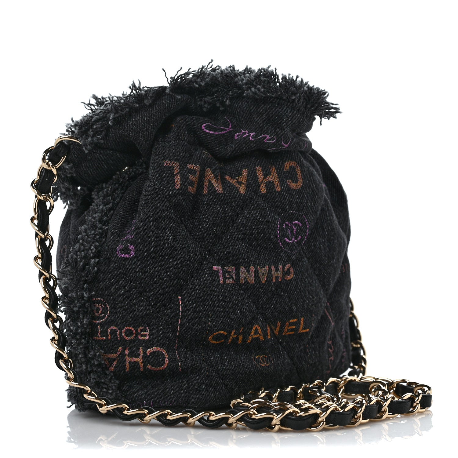 Chanel Denim Quilted Mood Bucket With Chain Black Multicolor 3 of 9