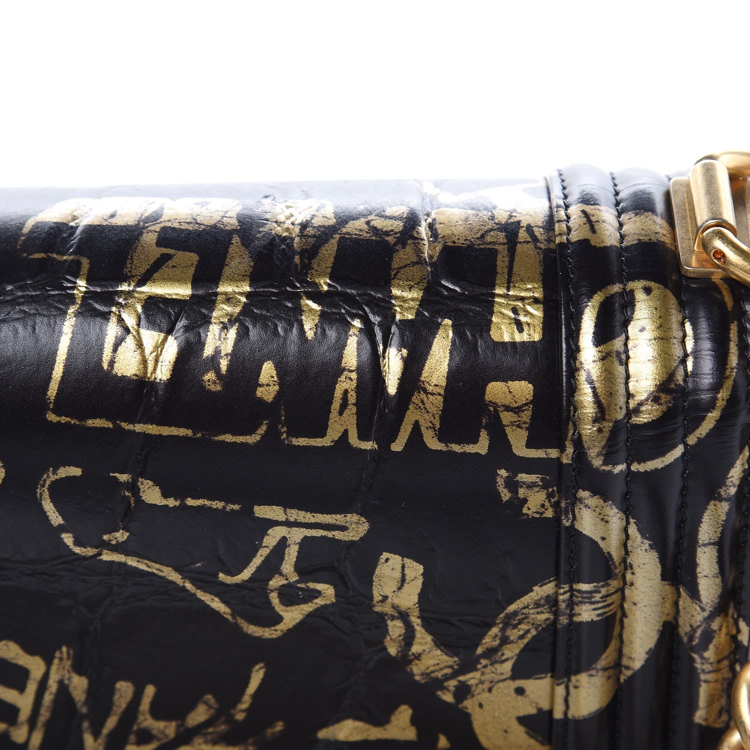 Chanel Calfskin Crocodile Embossed Graffiti Small Cocodile Boy Flap Black Gold 8 of 13