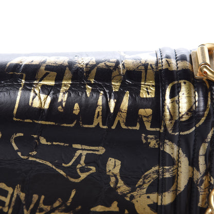 Chanel Calfskin Crocodile Embossed Graffiti Small Cocodile Boy Flap Black Gold 8 of 13