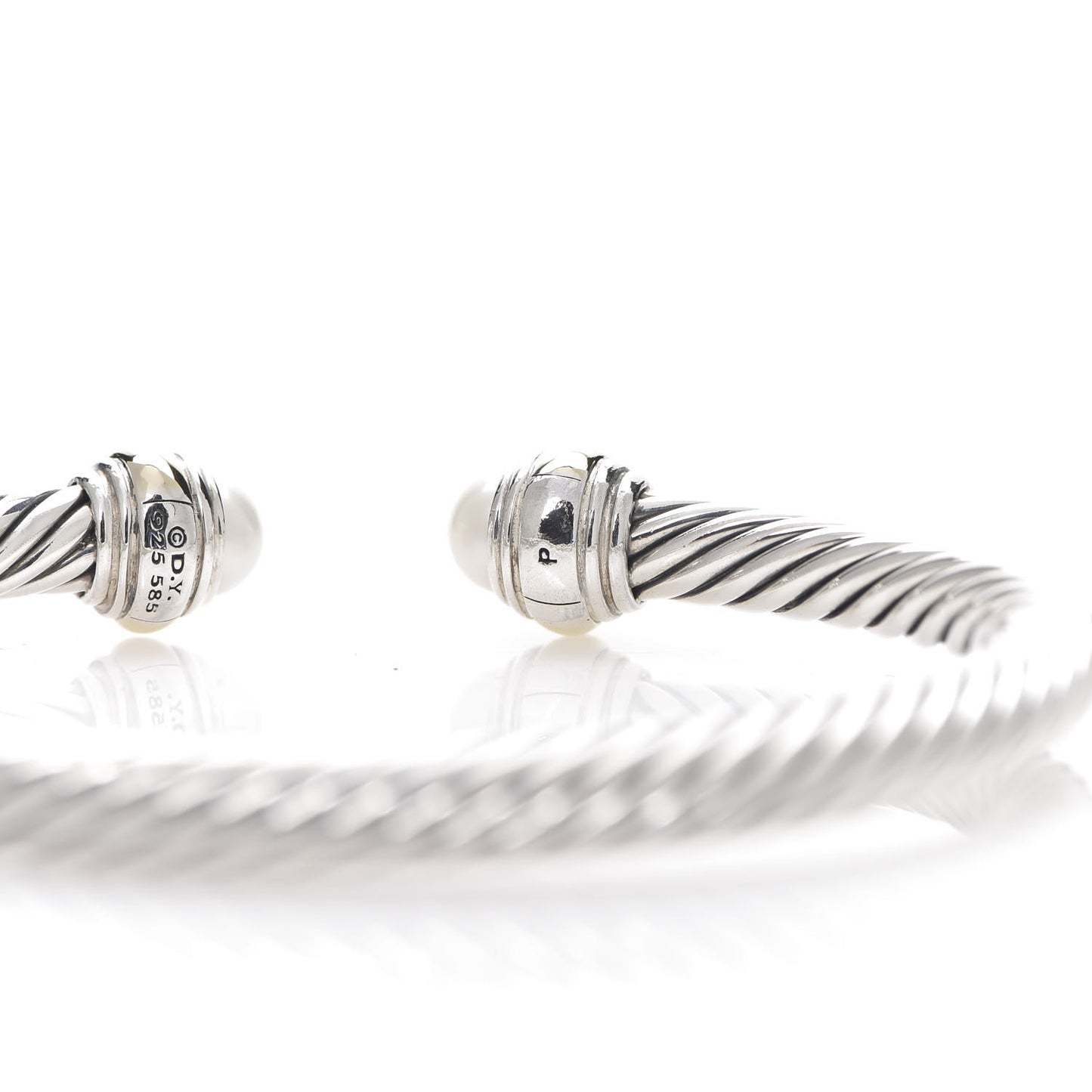 Sterling Silver 14K Yellow Gold Pearl 5mm Cable Classics Bracelet