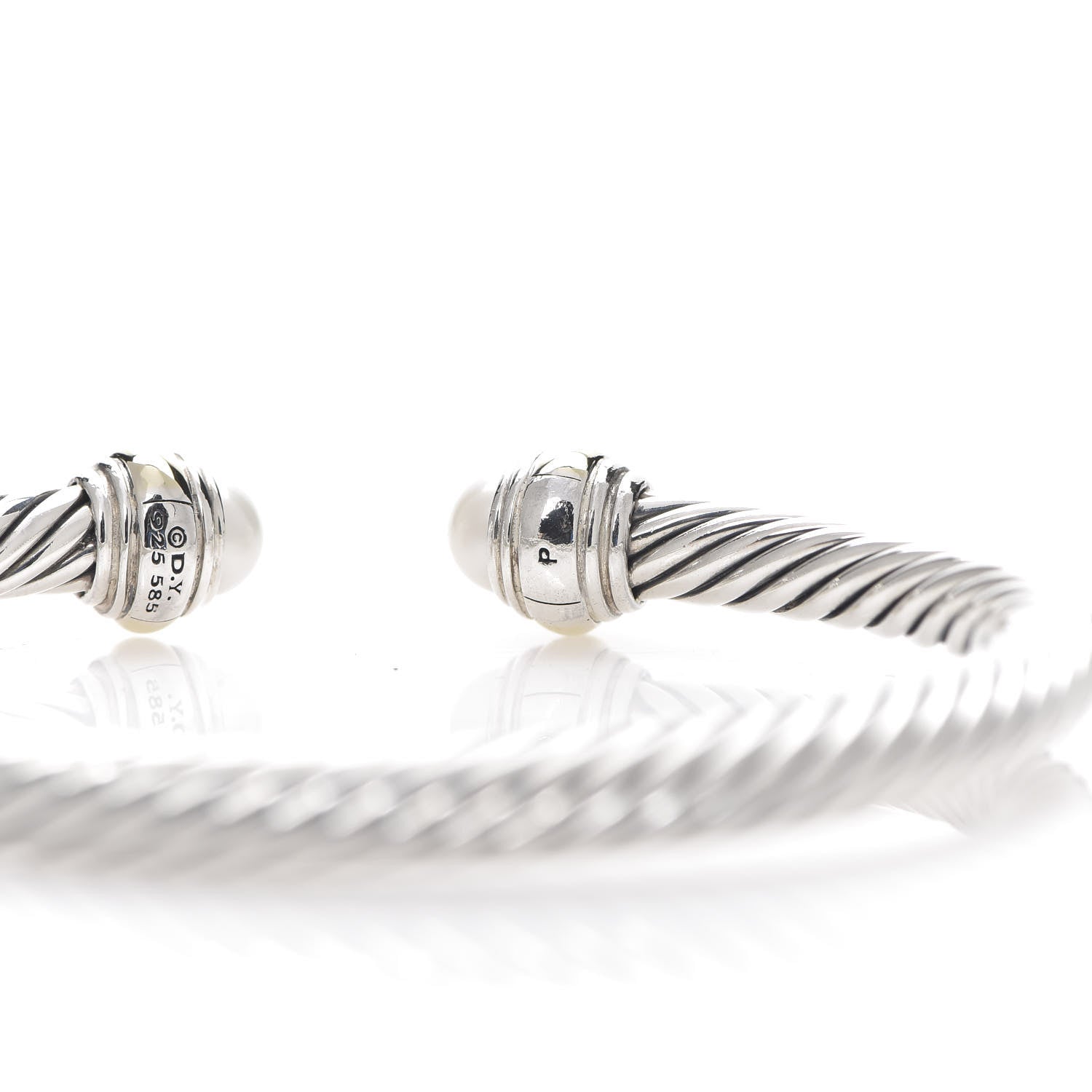 David Yurman Sterling Silver 14K Yellow Gold Pearl 5mm Cable Classics Bracelet 4 of 4