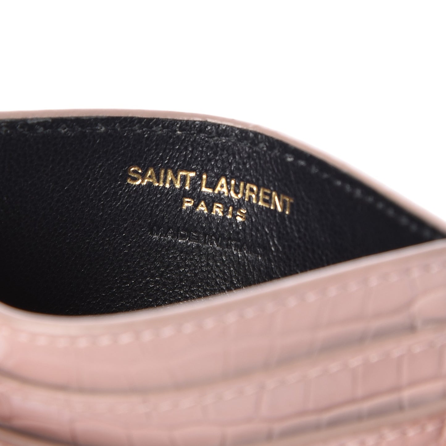 Calfskin Crocodile Embossed Card Case Rose Antic