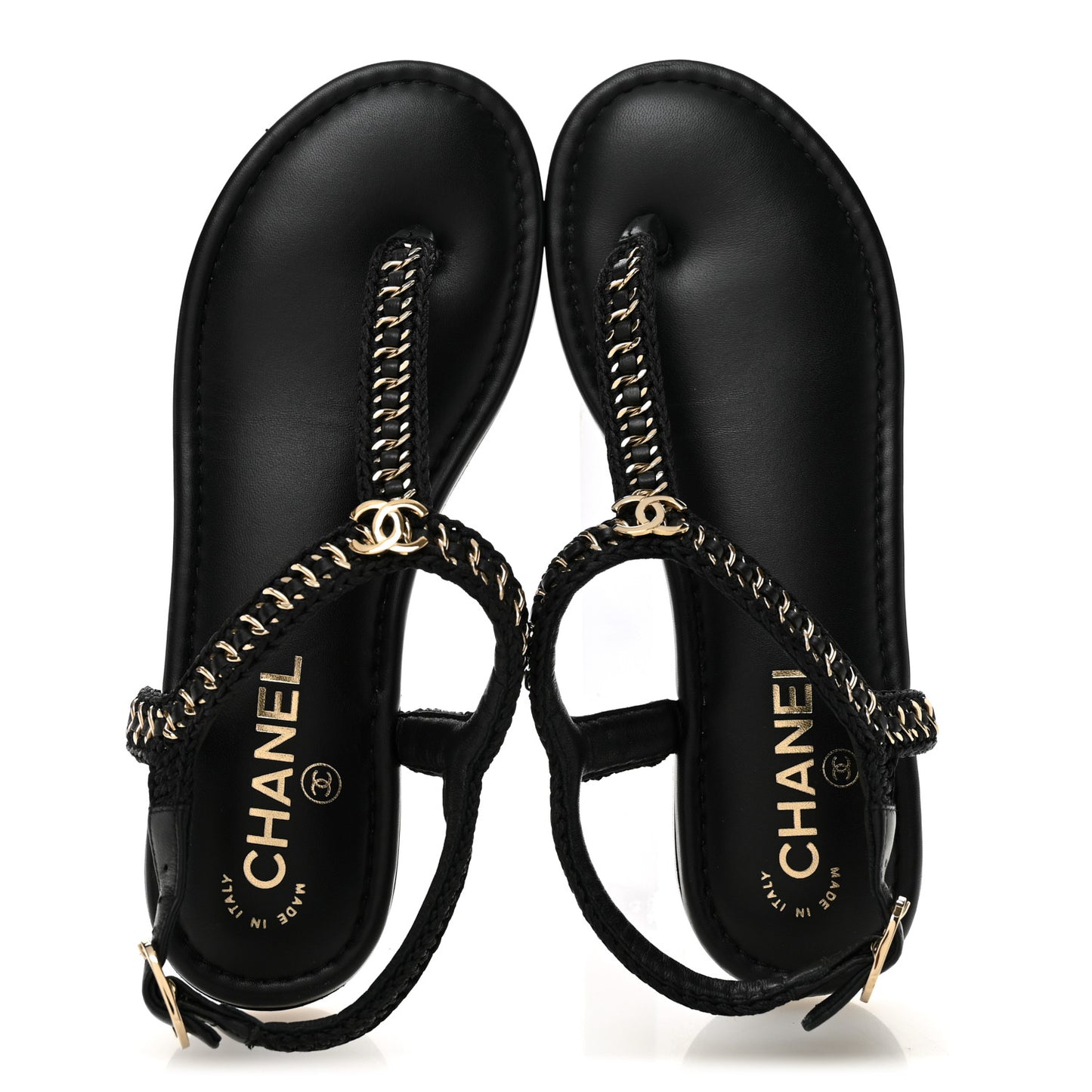 Lambskin Embroidered CC Thong Sandals 38 Black