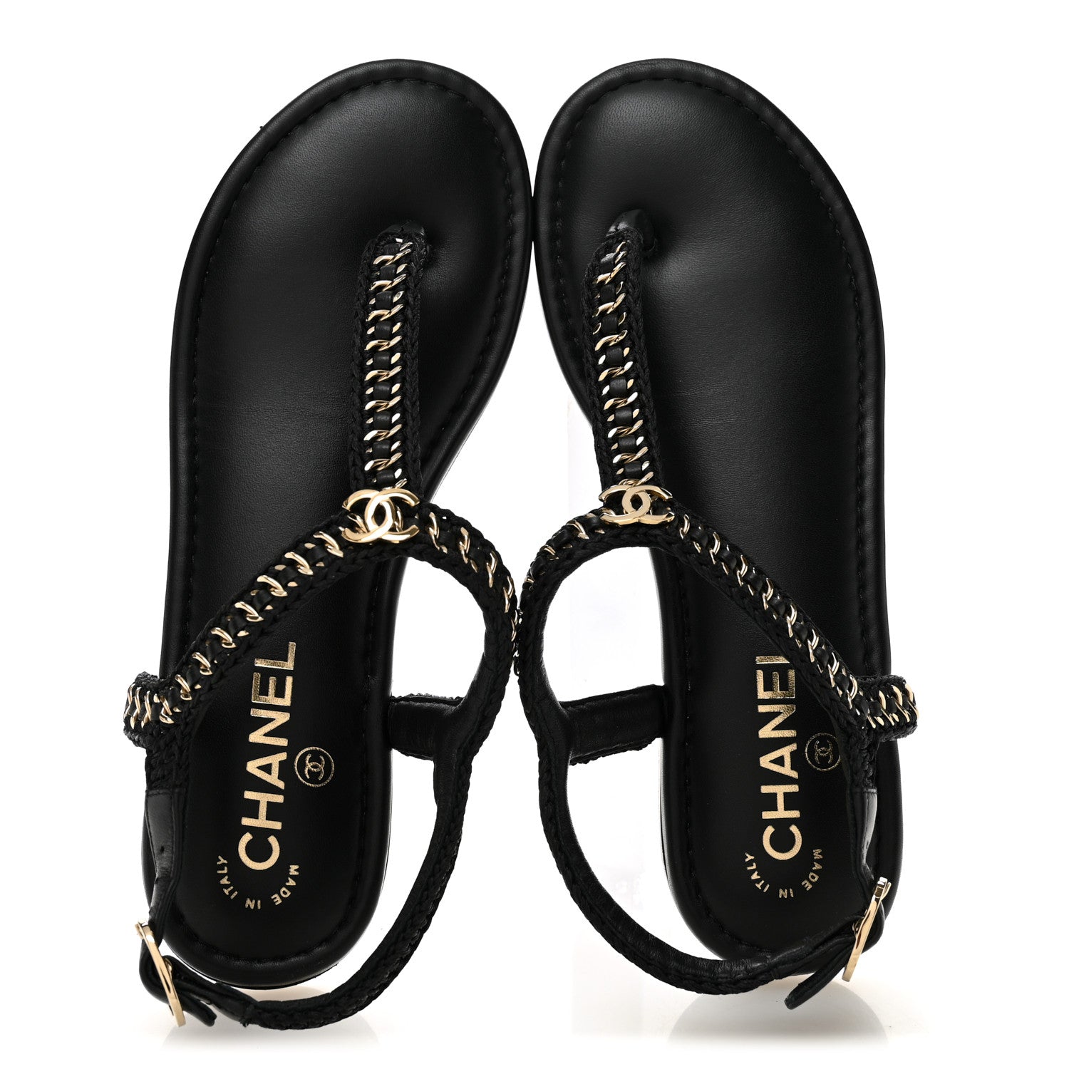 Chanel Lambskin Embroidered CC Thong Sandals 38 Black 5 of 9