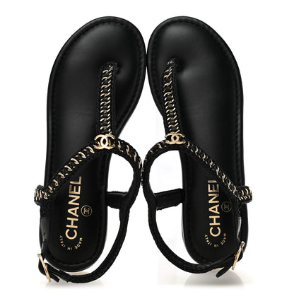 Chanel Lambskin Embroidered CC Thong Sandals 38 Black 5 of 9