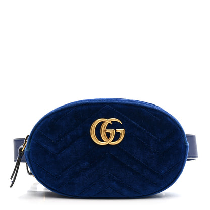 Gucci Velvet Matelasse GG Marmont Belt Bag 85 34 Cobalt Blue 1 of 15