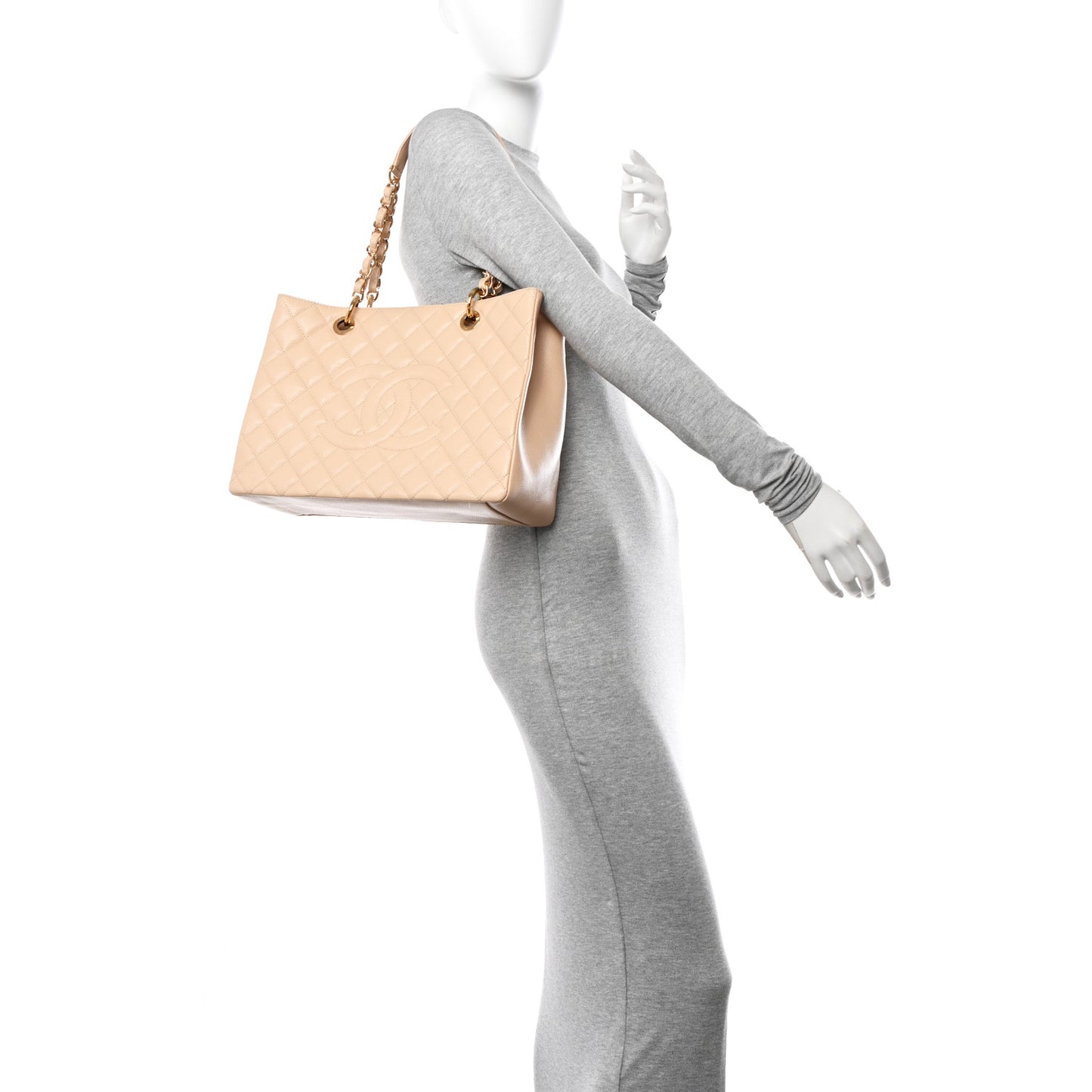 Caviar Quilted Grand Shopping Tote GST Light Beige