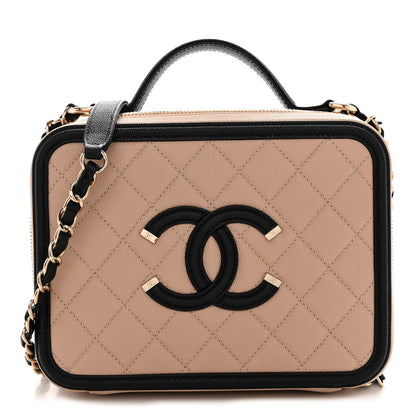 Chanel Caviar Quilted Medium CC Filigree Vanity Case Beige Black 1 of 13