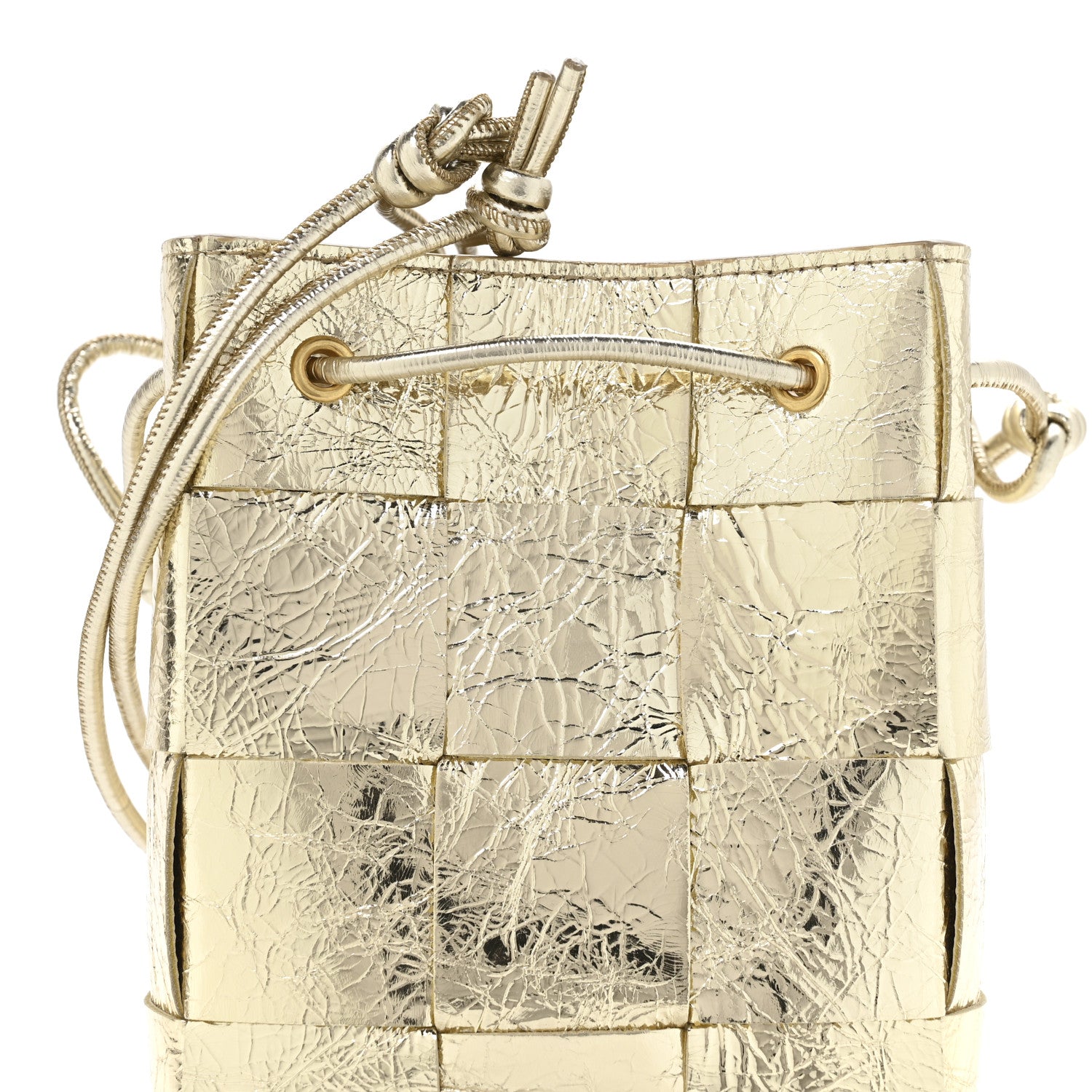 Bottega Veneta Metallic Crushed Nappa Maxi Intrecciato Small Cassette Bucket Bag Gold 7 of 9
