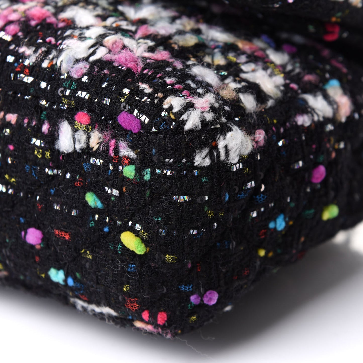 Tweed Quilted Medium Double Flap Black White Yellow Pink