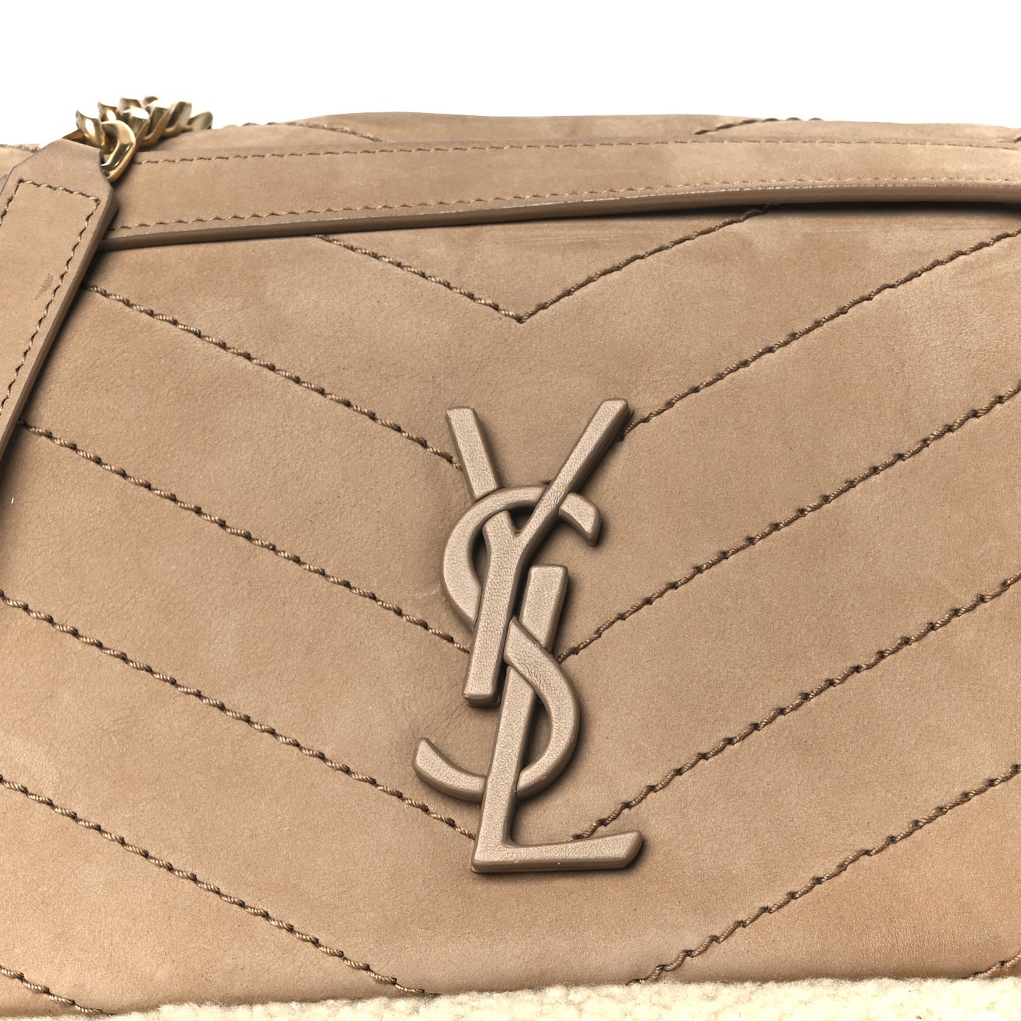 Nubuck Shearling Monogram Medium Niki Chain Satchel Ivory Natural Tan