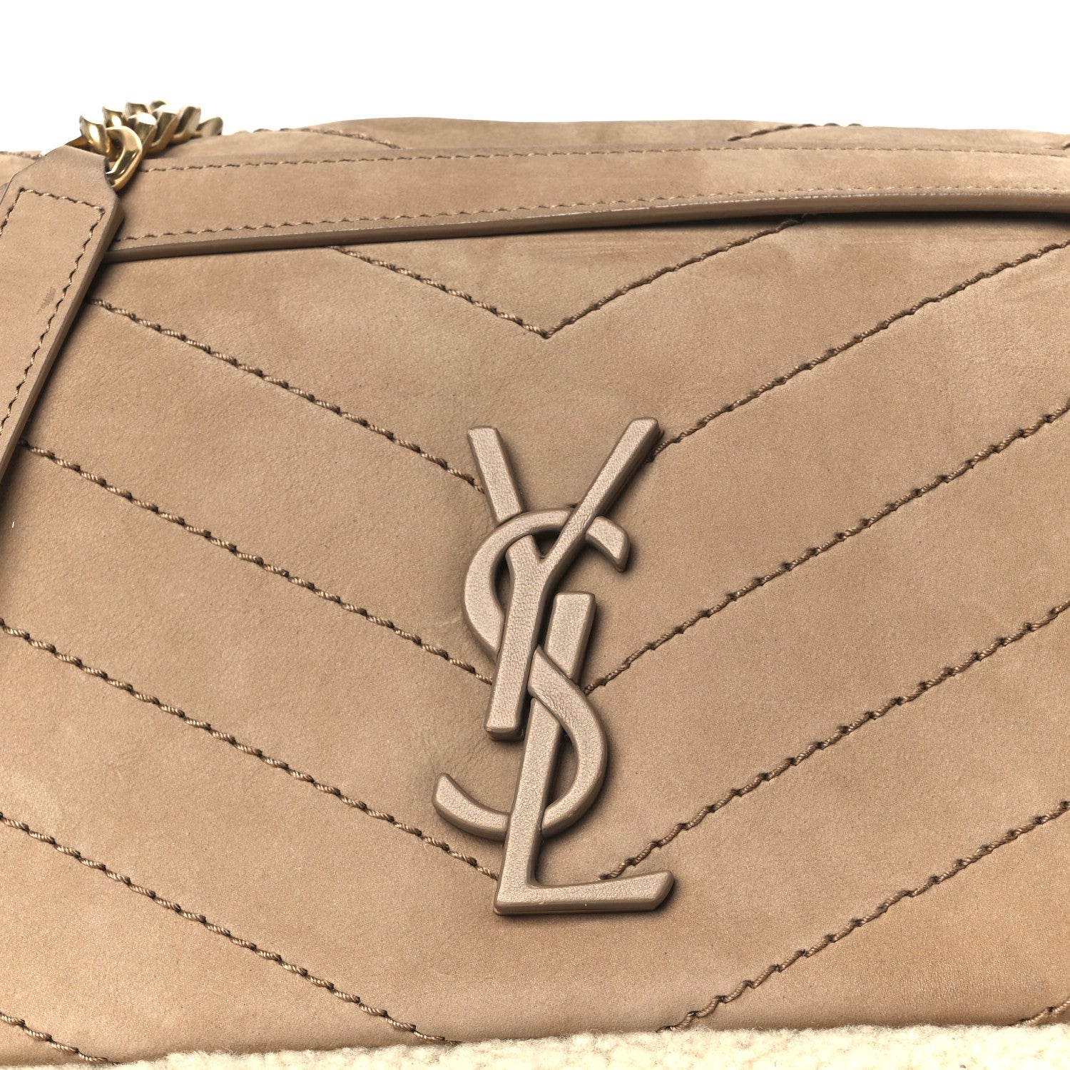 Saint Laurent Nubuck Shearling Monogram Medium Niki Chain Satchel Ivory Natural Tan 9 of 11