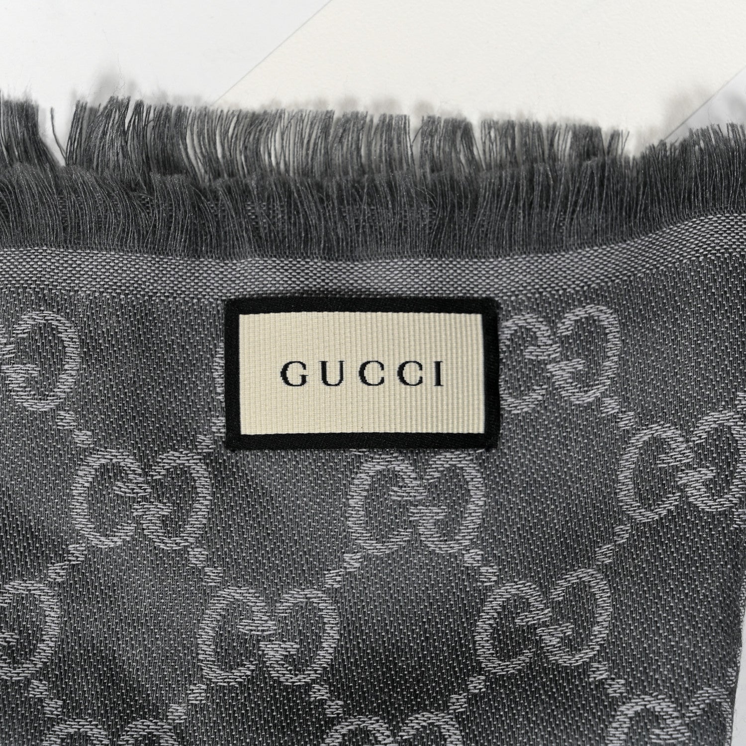 Gucci Wool Silk Monogram GGWeb Fringe Shawl Pearl Medium Grey 3 of 4