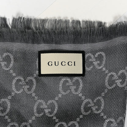 Gucci Wool Silk Monogram GGWeb Fringe Shawl Pearl Medium Grey 3 of 4