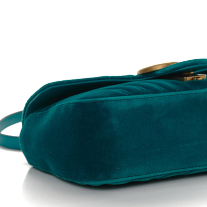 Gucci Velvet Matelasse Small GG Marmont Shoulder Bag Pavone Cyan 10 of 11