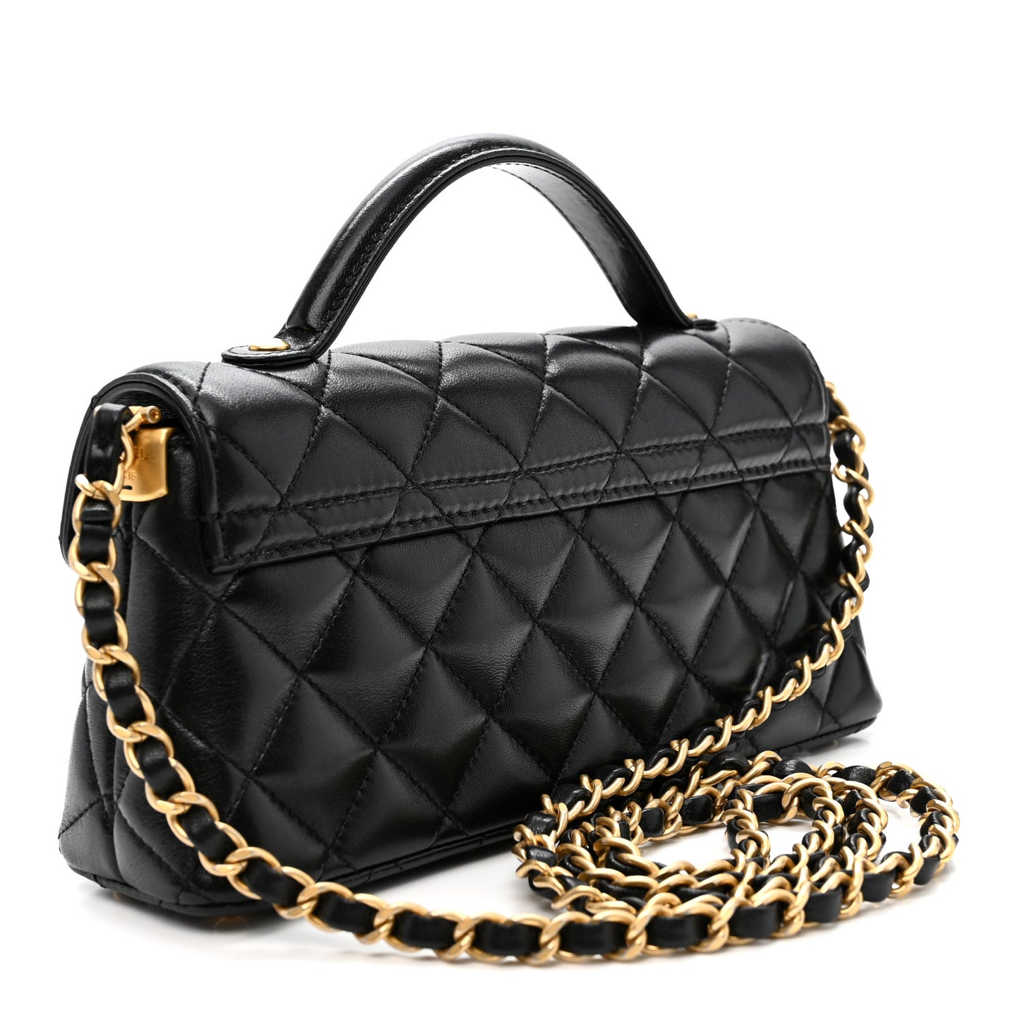 Lambskin Quilted Mini Flap Top Handle Bag Black