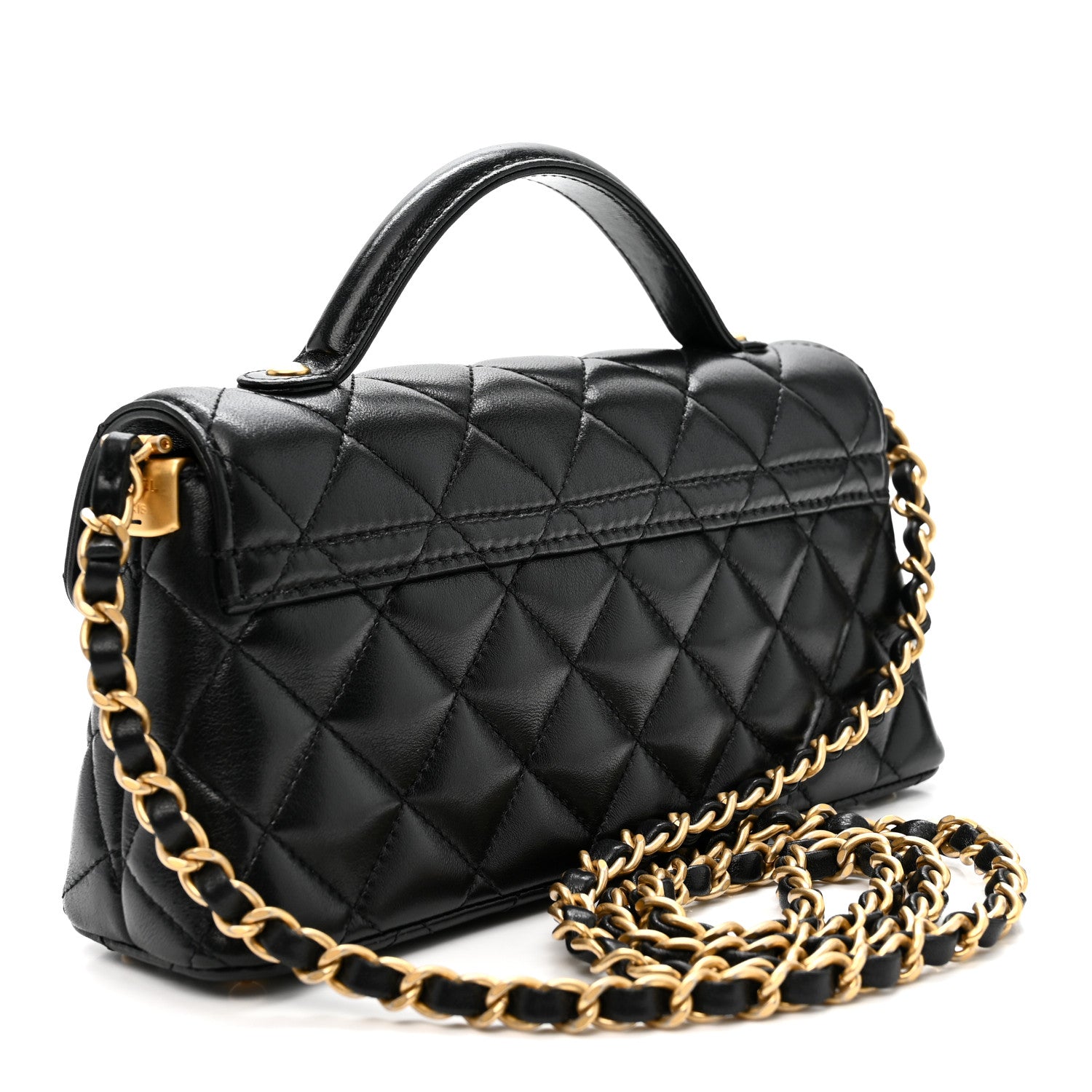 Chanel Lambskin Quilted Mini Flap Top Handle Bag Black 2 of 10