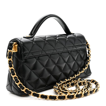 Chanel Lambskin Quilted Mini Flap Top Handle Bag Black 2 of 10