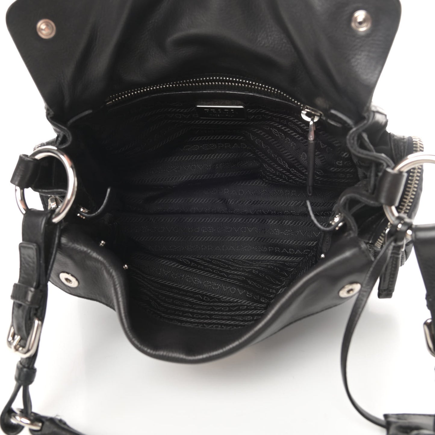 Soft Calfskin Tessuto Nylon Shoulder Bag Black