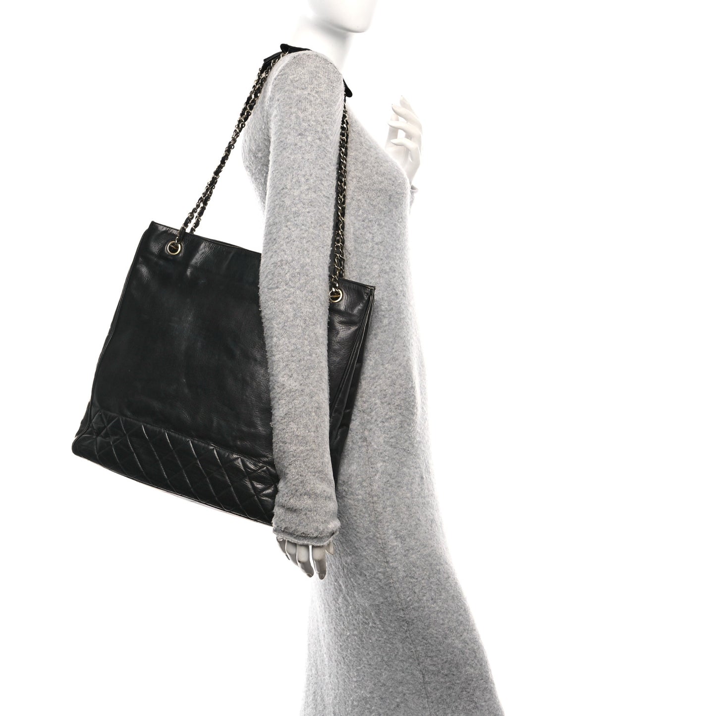 Lambskin Quilted CC Shopping Tote Black