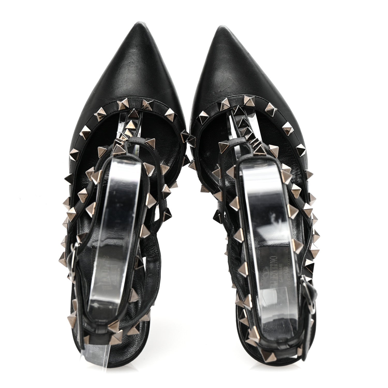 Valentino Garavani Calfskin Nappa Rockstud Ankle Strap 100mm Pumps 37 Black 2 of 8