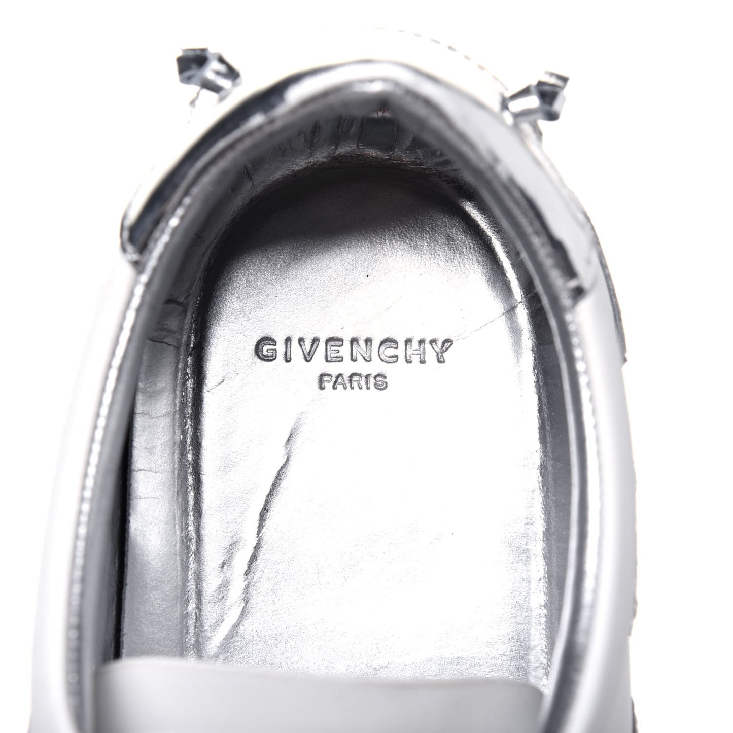 Calfskin Reverse Logo Womens Urban Street Sneakers 39.5 White Silver