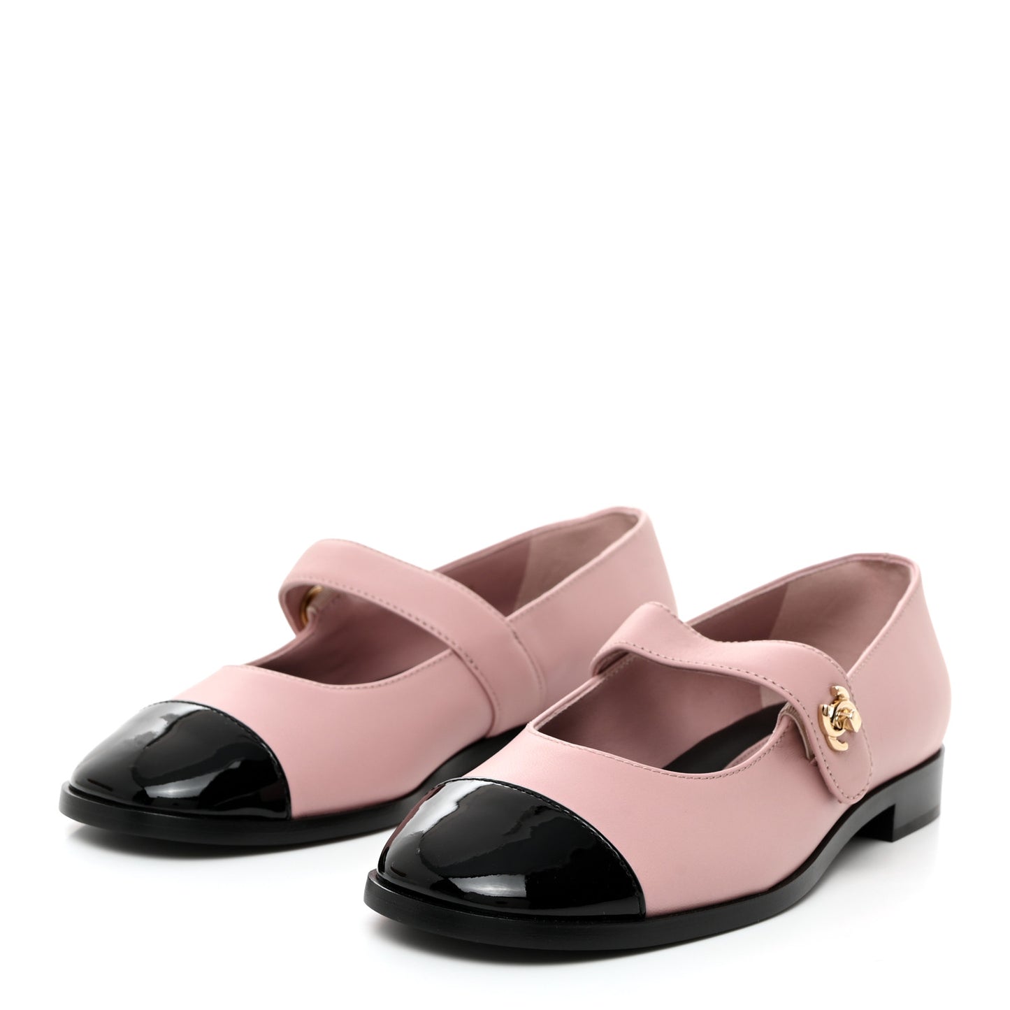 Calfskin Patent Mary Janes Flats 36 Pink Black