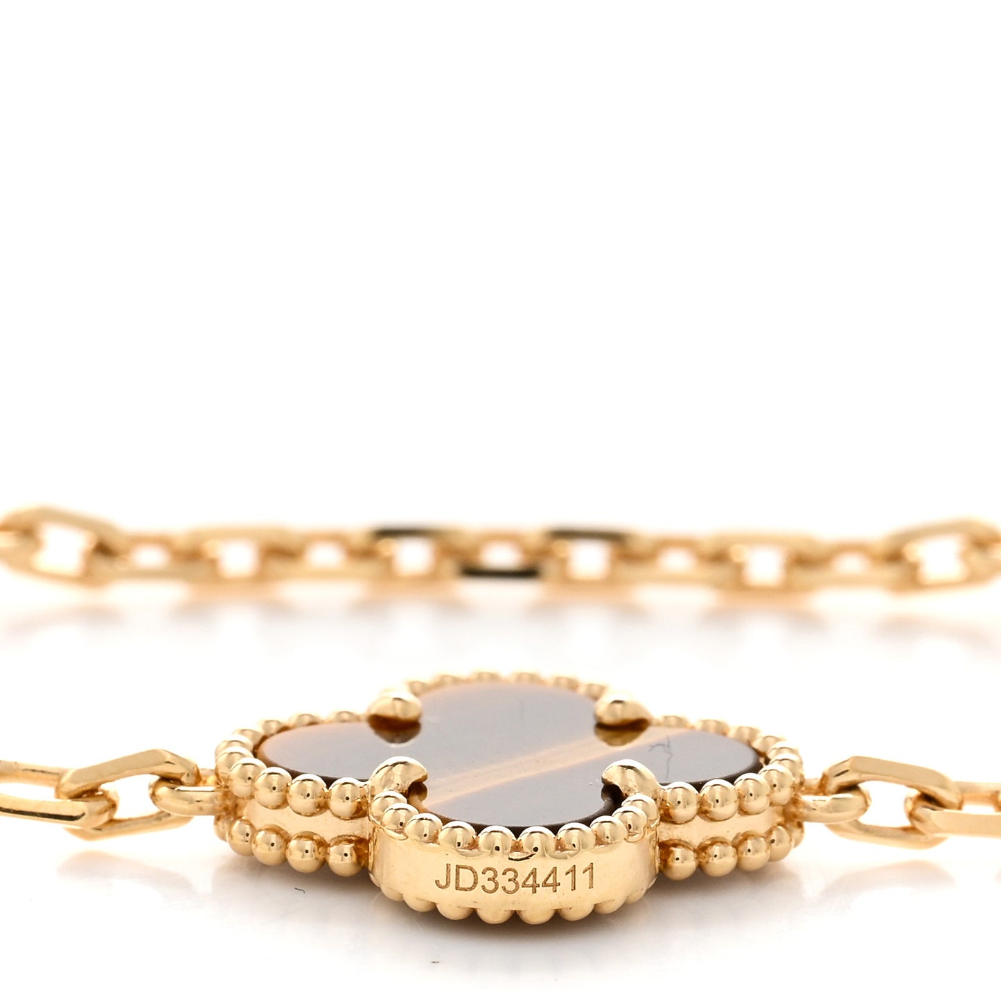 18K Yellow Gold Tiger Eye 10 Motifs Vintage Alhambra Necklace