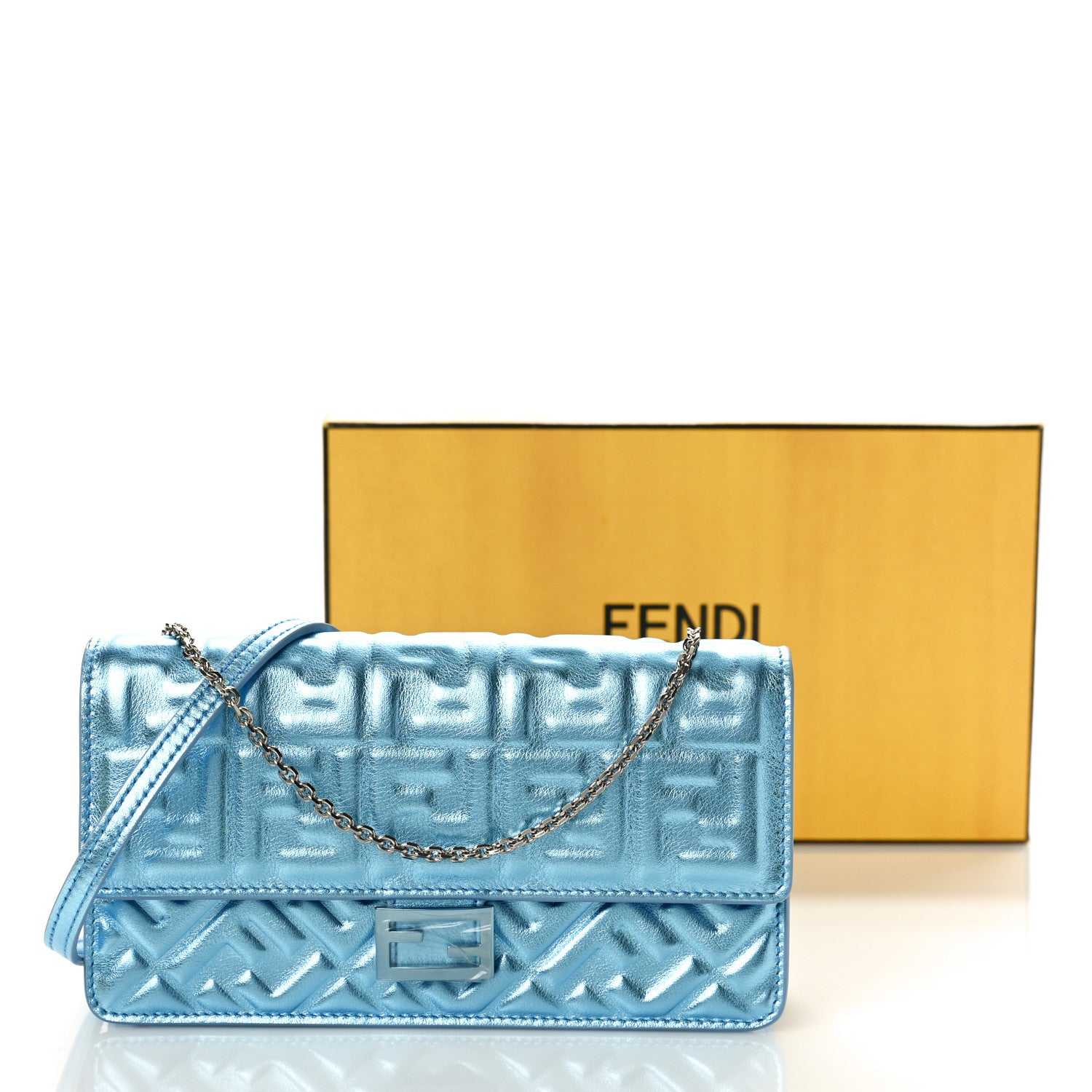 Fendi Metallic Nappa Matisse FF Embossed Wallet On Chain Laguna Palladio 10 of 10