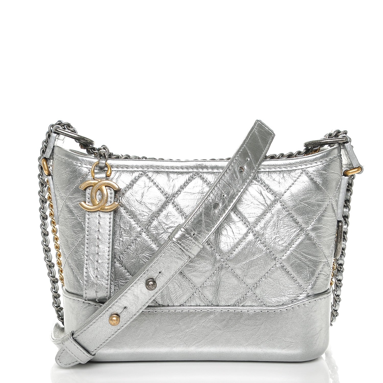 Chanel Metallic Aged Calfskin Quilted Small Gabrielle Hobo Silver 1 of 7