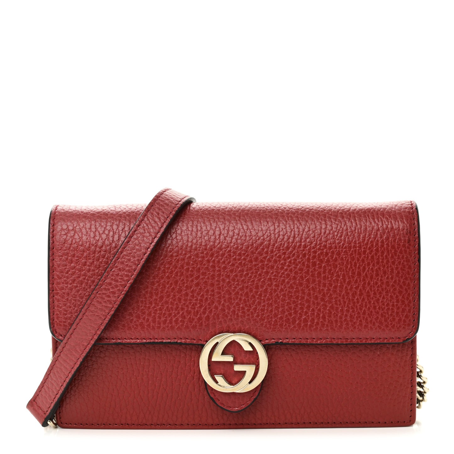 Dollar Calfskin Interlocking G Chain Wallet Red