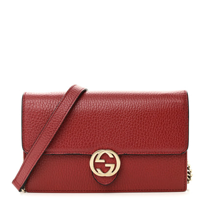 Gucci Dollar Calfskin Interlocking G Chain Wallet Red 1 of 10