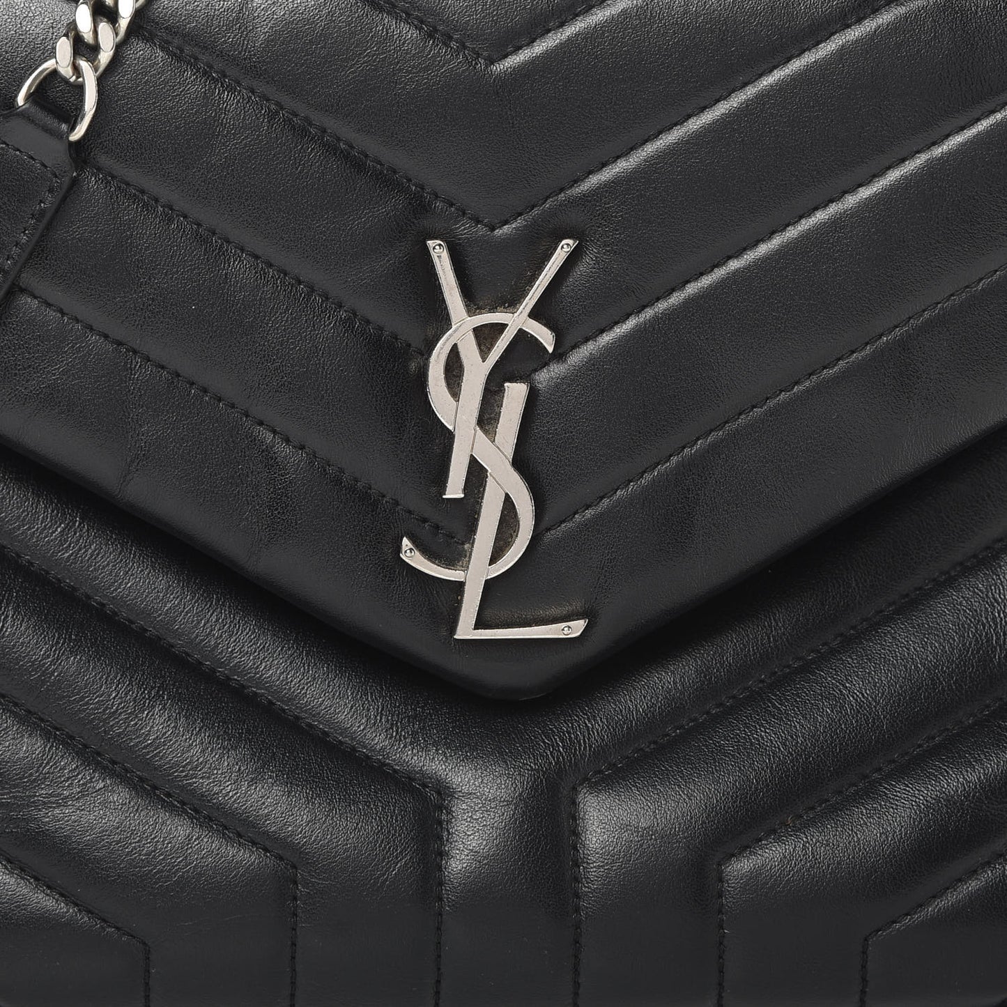 Calfskin Y Quilted Monogram Medium Loulou Chain Satchel Black