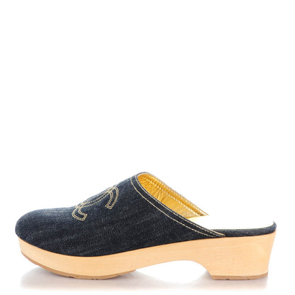 Chanel Denim Wooden CC Clogs 41 Blue 1 of 7