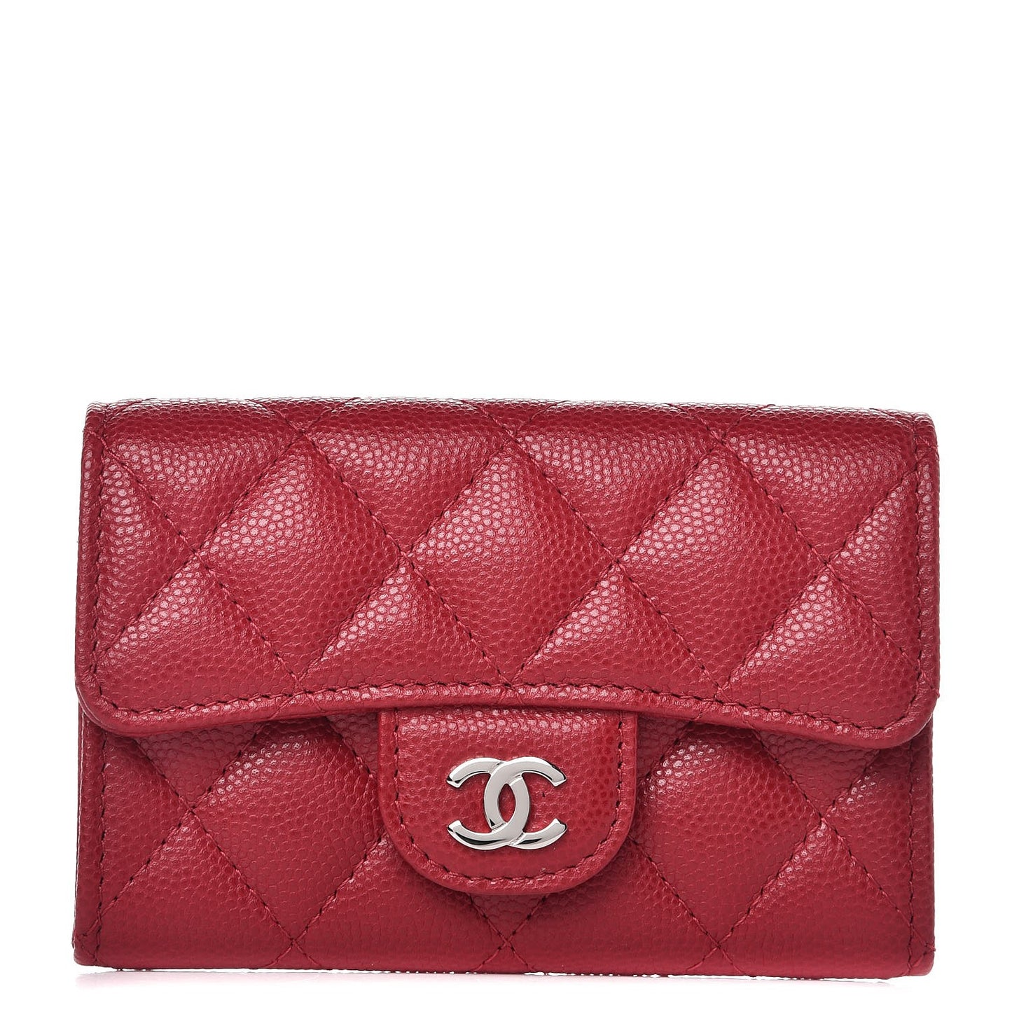 Caviar Quilted Flap Card Holder Dark Red