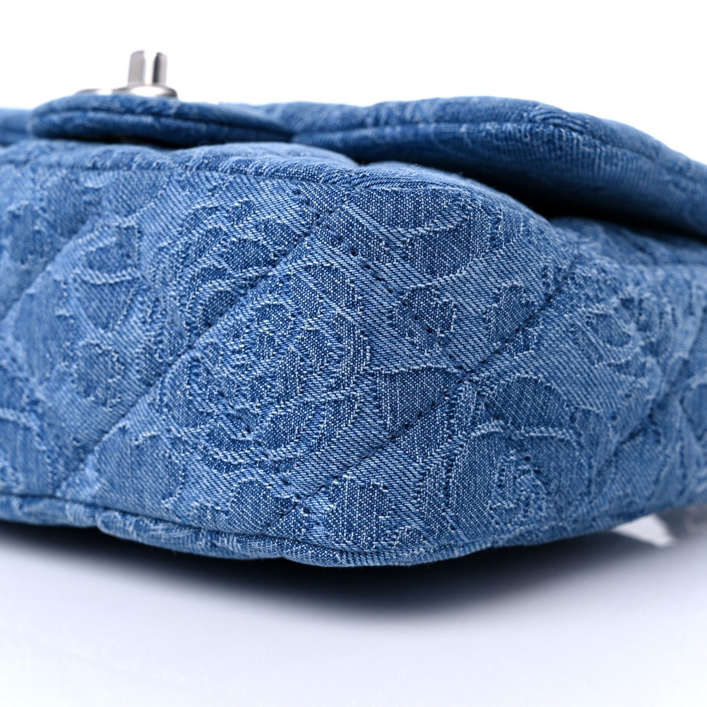 Denim Quilted Camellia Sweetheart Mini Flap Blue