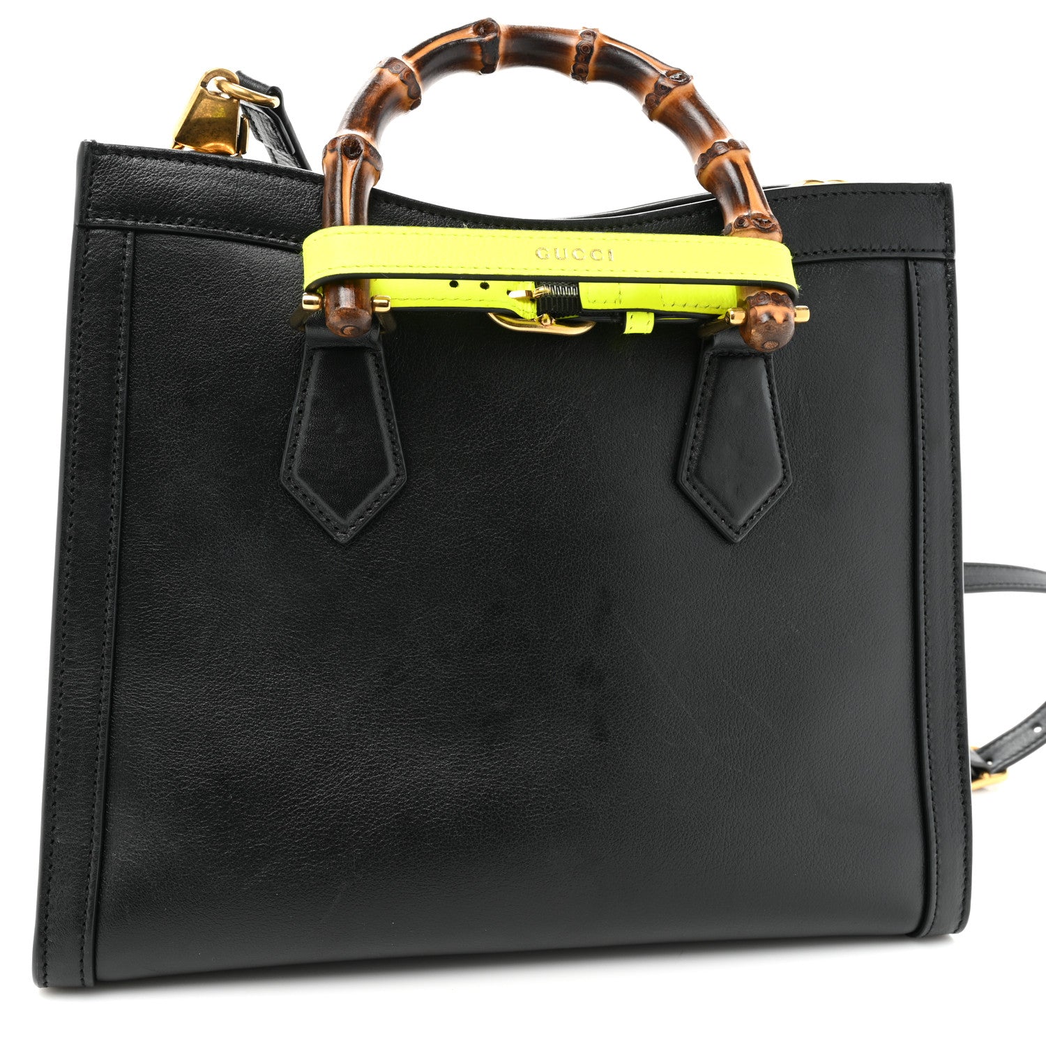 Gucci Calfskin Small Diana Tote Bag Black Yellow Fluo 19 of 19
