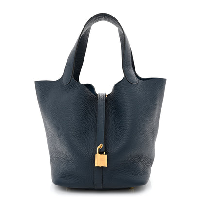 Hermes Taurillon Clemence Picotin Lock 22 MM Bleu De Prusse 1 of 12