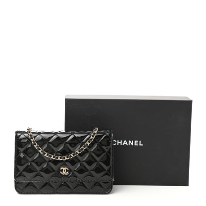 Chanel Patent Quilted Wallet On Chain WOC Black 12 of 12