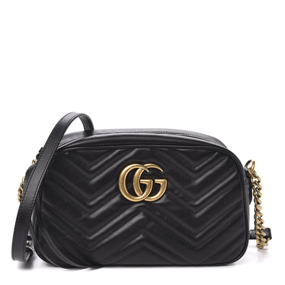 Gucci Calfskin Matelasse Small GG Marmont Chain Shoulder Bag Black 1 of 10