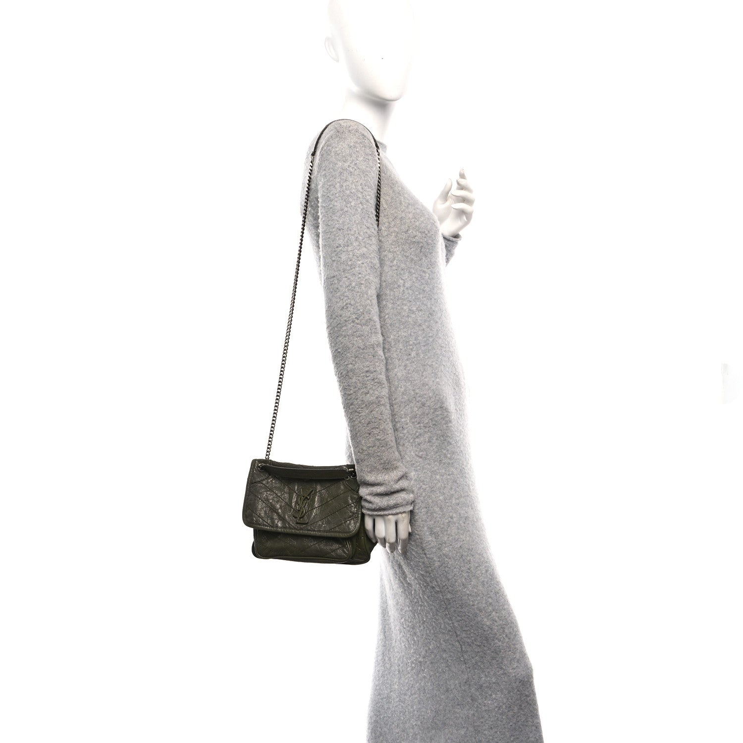Saint Laurent Crinkled Lambskin Matelasse Monogram Baby Niki Chain Satchel Seawood 2 of 13