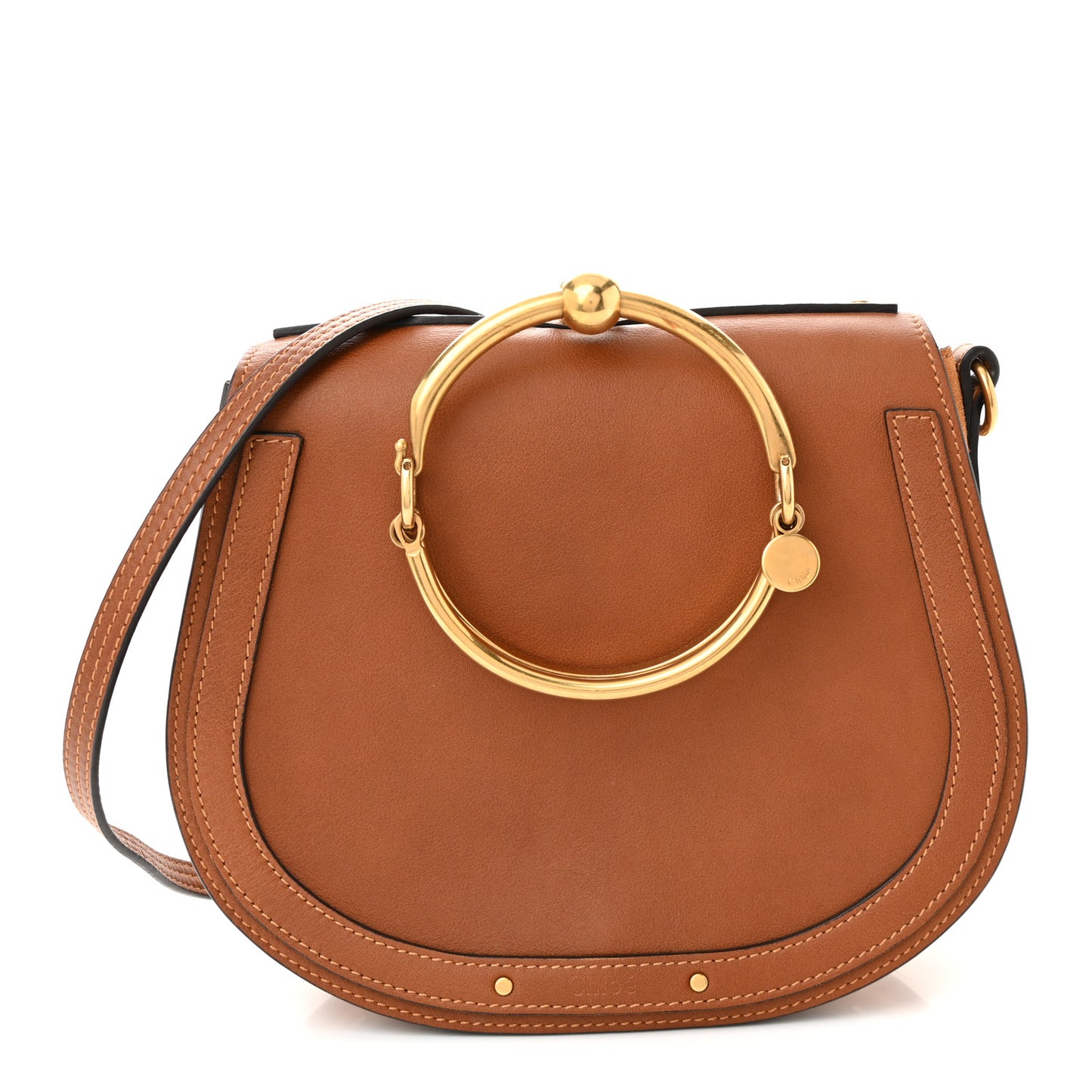 Calfskin Suede Medium Nile Bracelet Bag Caramel