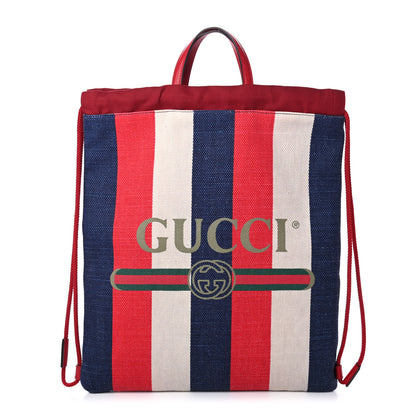 Gucci Canvas Logo Sylvie Stripe Drawstring Backpack Red 1 of 4