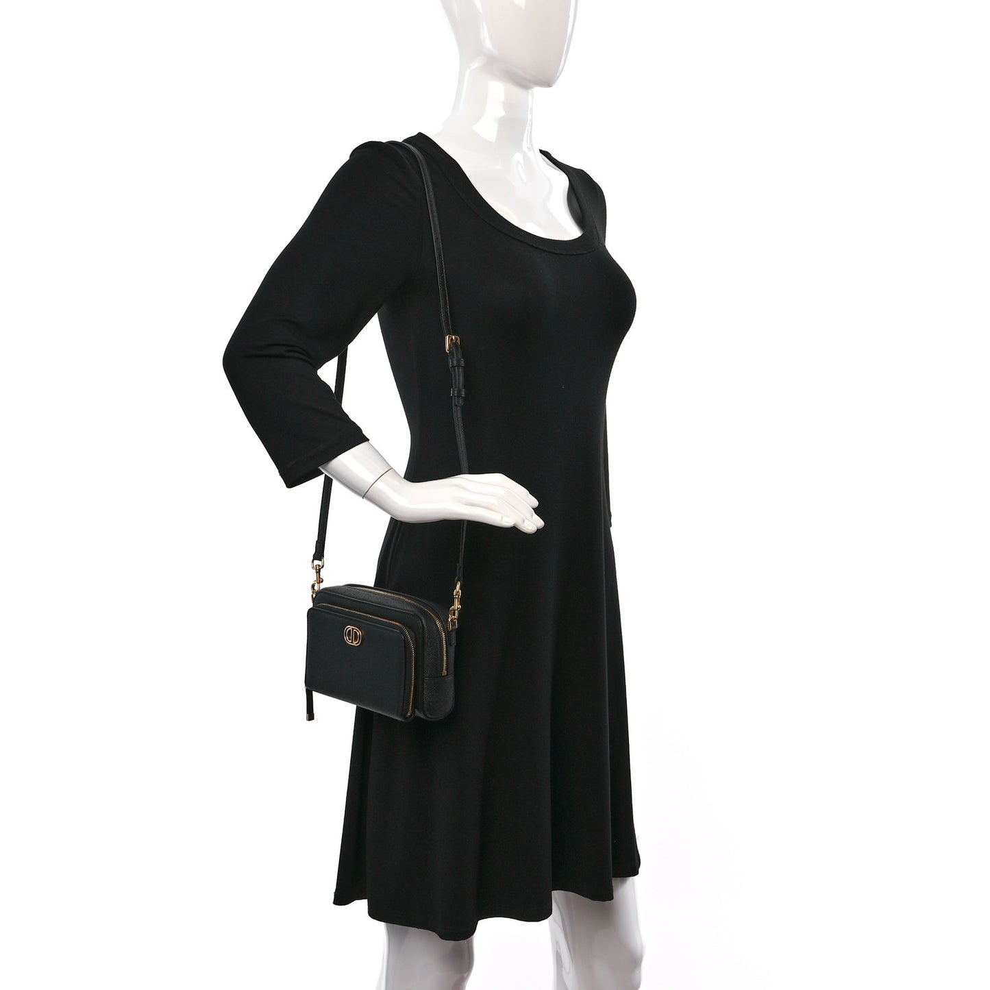 Grained Calfskin Caro Double Pouch Black