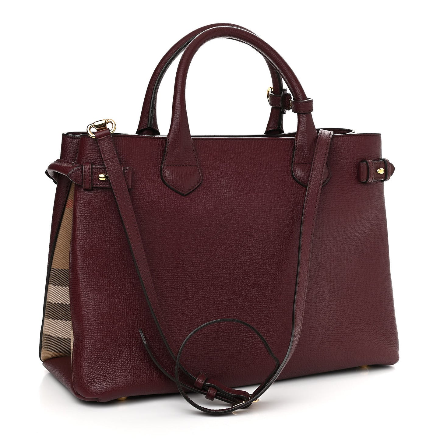 Grainy Calfskin House Check Medium Banner Tote Mahogany Red