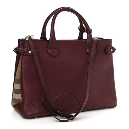 Burberry Grainy Calfskin House Check Medium Banner Tote Mahogany Red 3 of 11