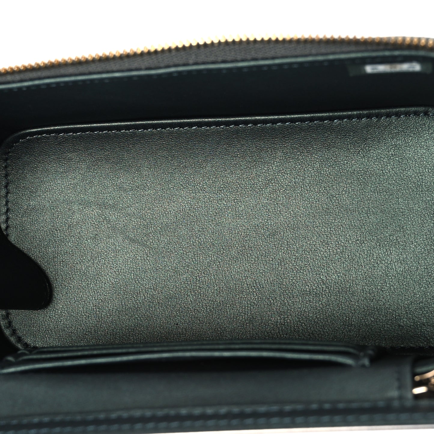 Iridescent Lambskin Quilted Small Top Handle Vanity Case With Chain Dark Green